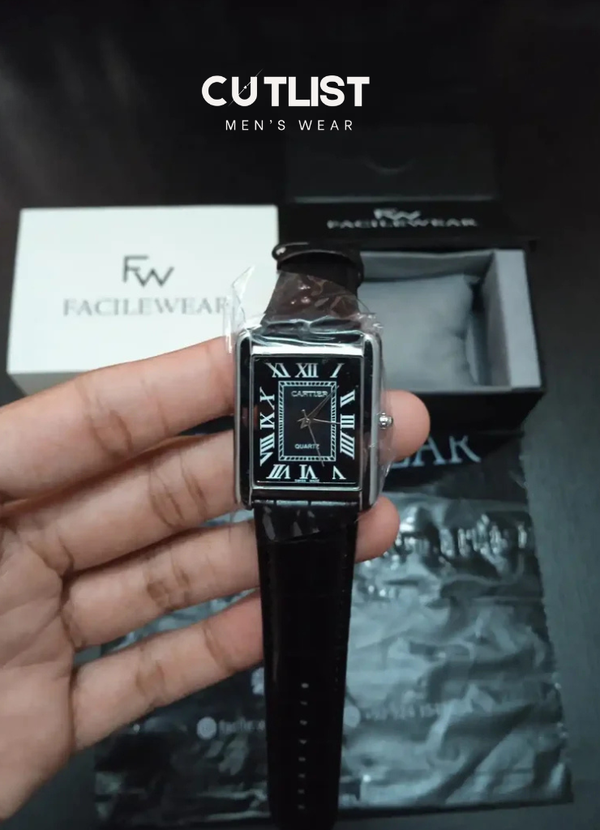 Premium Rectangular Tank Watch – Vintage Black Dial Edition
